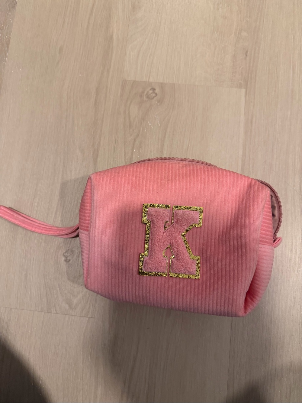 Amazon Pink Cosmetic Wristlet with Gold 'K' Patch